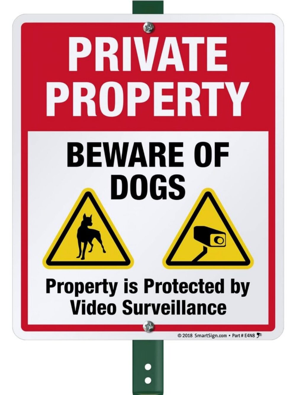 Private Property Beware of Dogs Sign - Video Surveillance Yard Sign with Stake